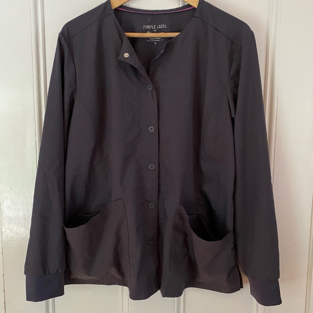 Purple Label By Healing Hands Scrubs Top Women’s L Gray Long Sleeve Poly Blend